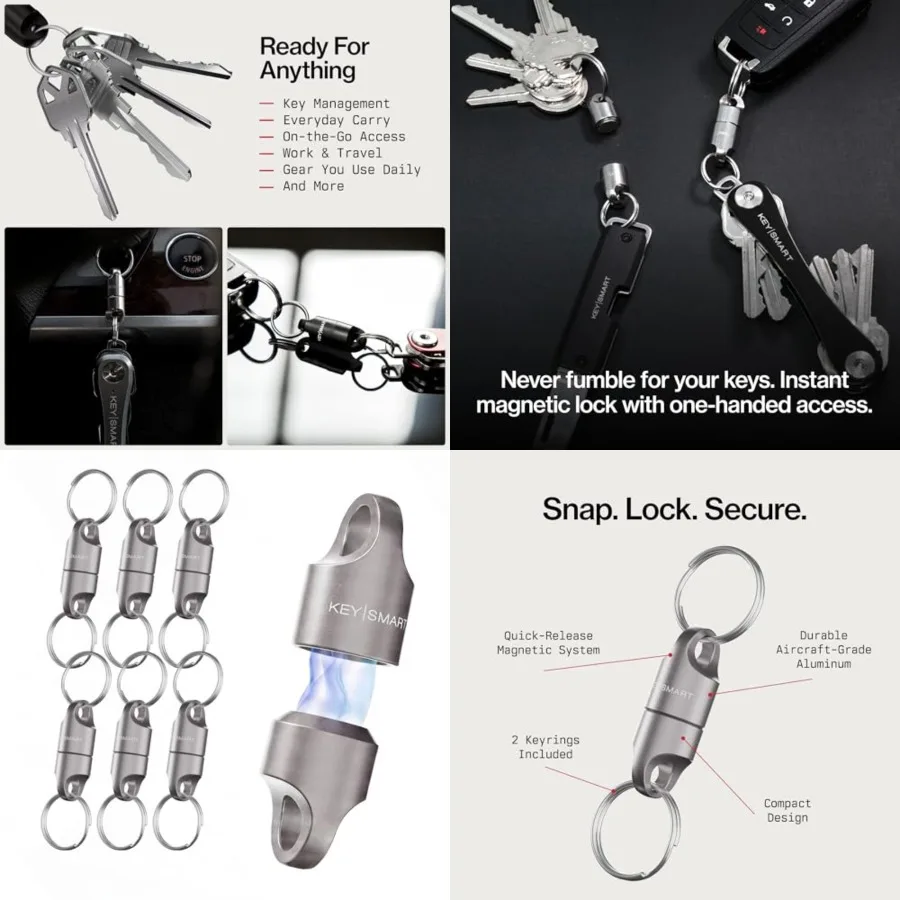 

KeySmart MagConnect Magnetic Key Holder for Purse, Key Chains for Car Keys - Detachable Key Ring Quick Release Keychain