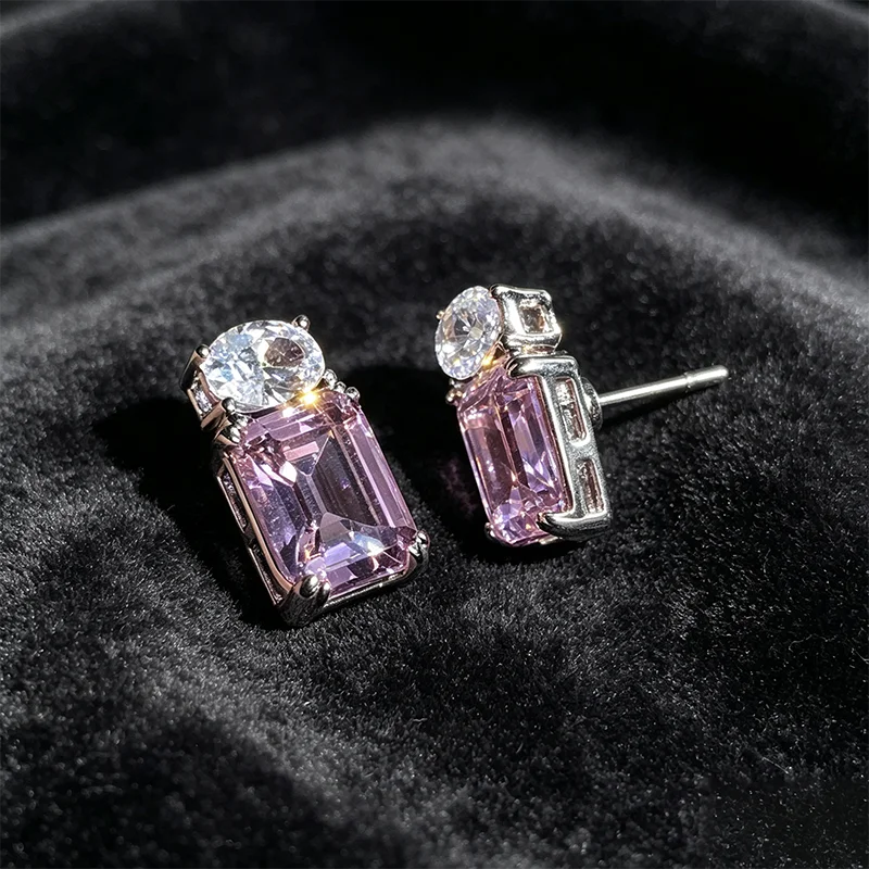 CAOSHI Exquisite Stud Earrings for Women Blingbling Cubic Zirconia Rectangle CZ Ear Jewelry Bridal  Wedding Party Daily Gifts