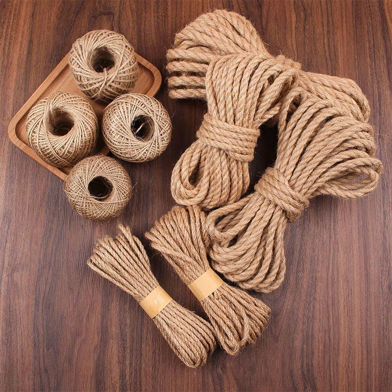 Cordon en jute naturel de 1 mm à 10 mm, corde en chanvre de haute qualité, ficelle, cordons de macramé pour l'artisanat, la décoration de la maison, bricolage