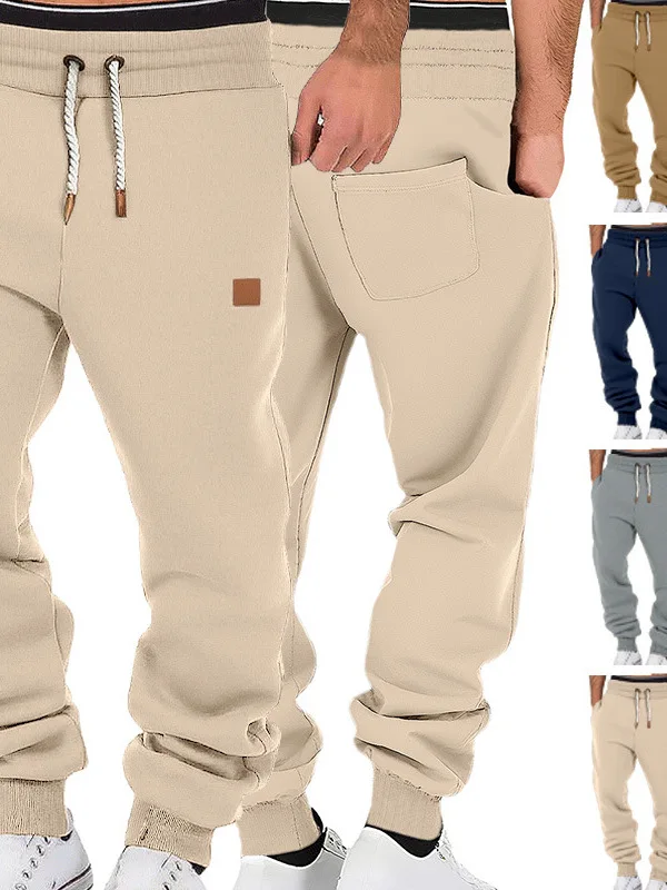 

Свободные мужские повседневные модные однотонные спортивные спортивные штаны на весну и осень с эластичной резинкой на талии, трикотажные брюки из полиэстера