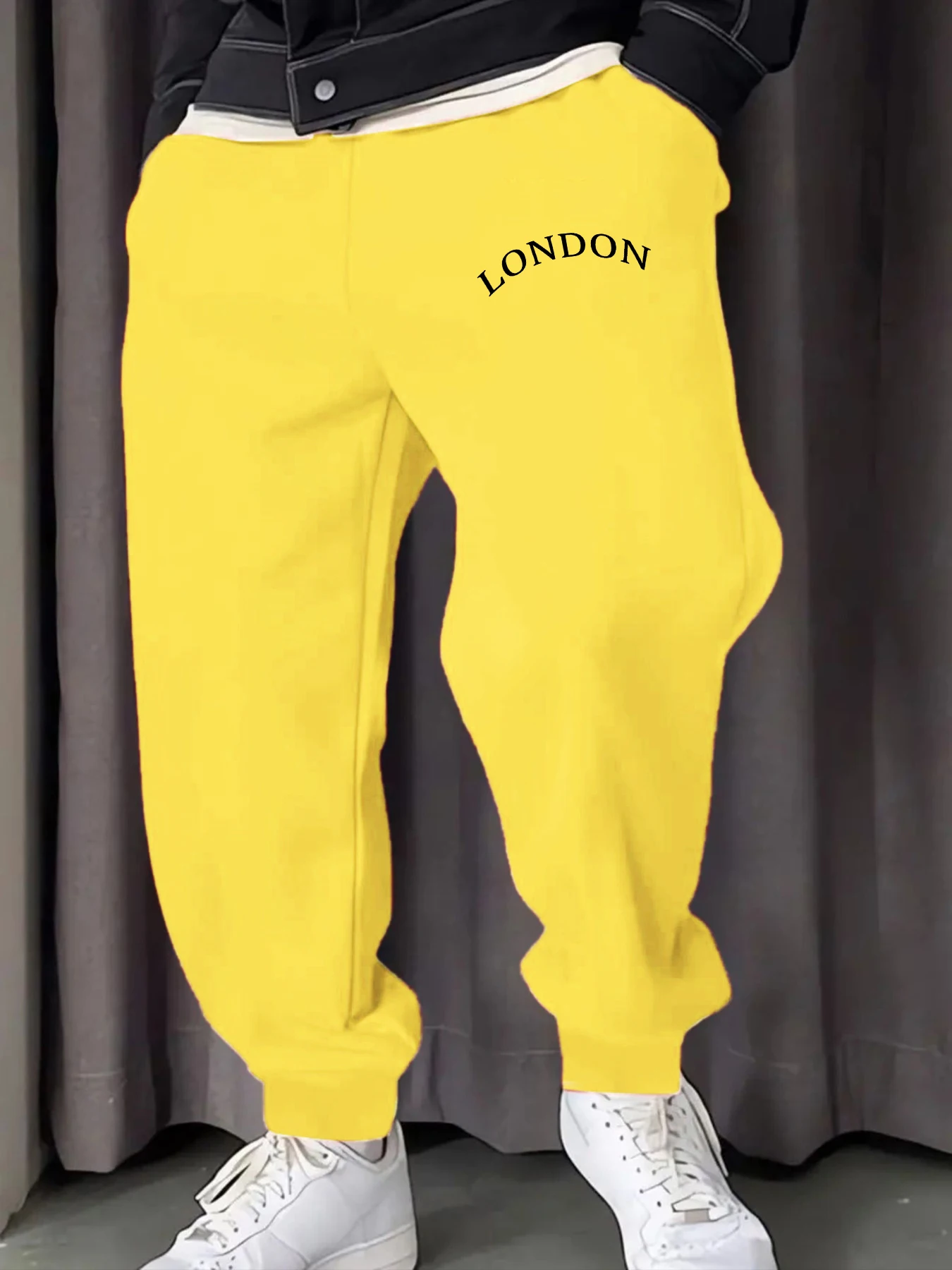 

London Letter Eye-Catching Printed Men's Sweatpant Sports Basic Trousers Soft Elastic Waist Pants Autumn Drawstring Unisex Pant