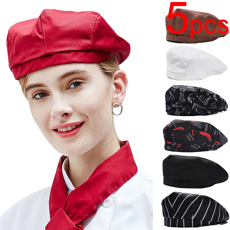 5개/2개 케이터링 요리 모자 호텔 레스토랑 구내식당 베이커리 주방 셰프 베레모 음식 서비스 요리사 모자 웨이터 모자
