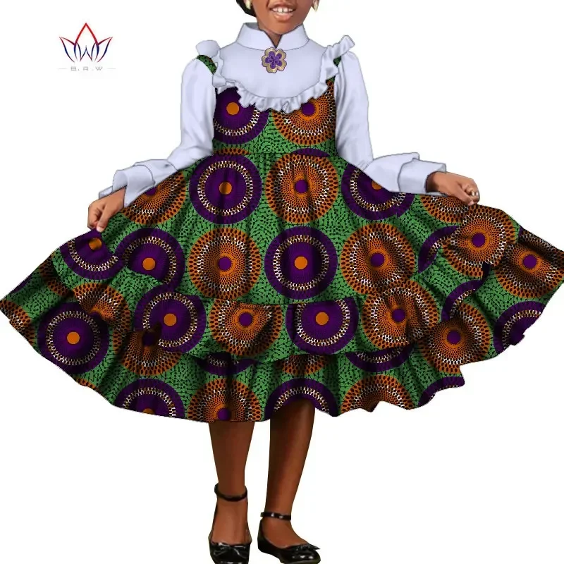 Bintarealwax nova moda áfrica crianças roupas dashiki bonito meninas vestidos bazin babados roupas tradicionais africanas wyt575