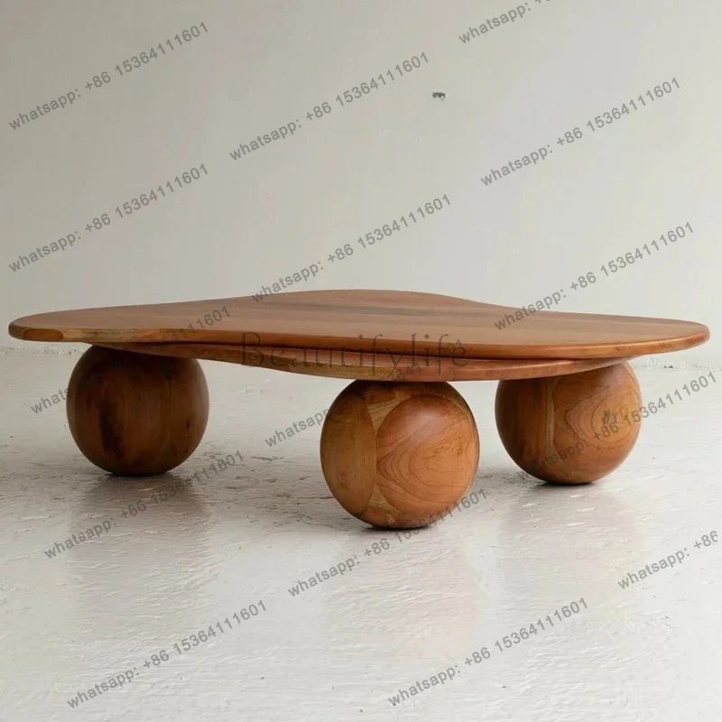 Retro irregular solid wood coffee table simple cream style creative round ball tea table