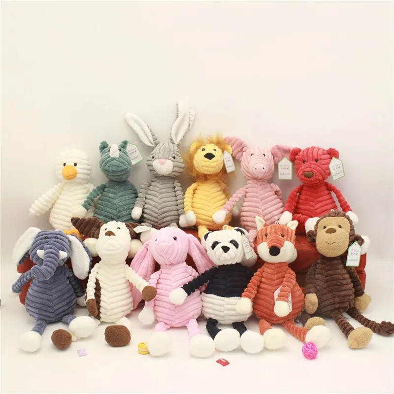 Corduroy Animal Shape Plush Toy Stripe Baby Elephant Lion Fox Rabbit Pig Panda Duck Monkey Soft Stuffed Toys Kids Toys