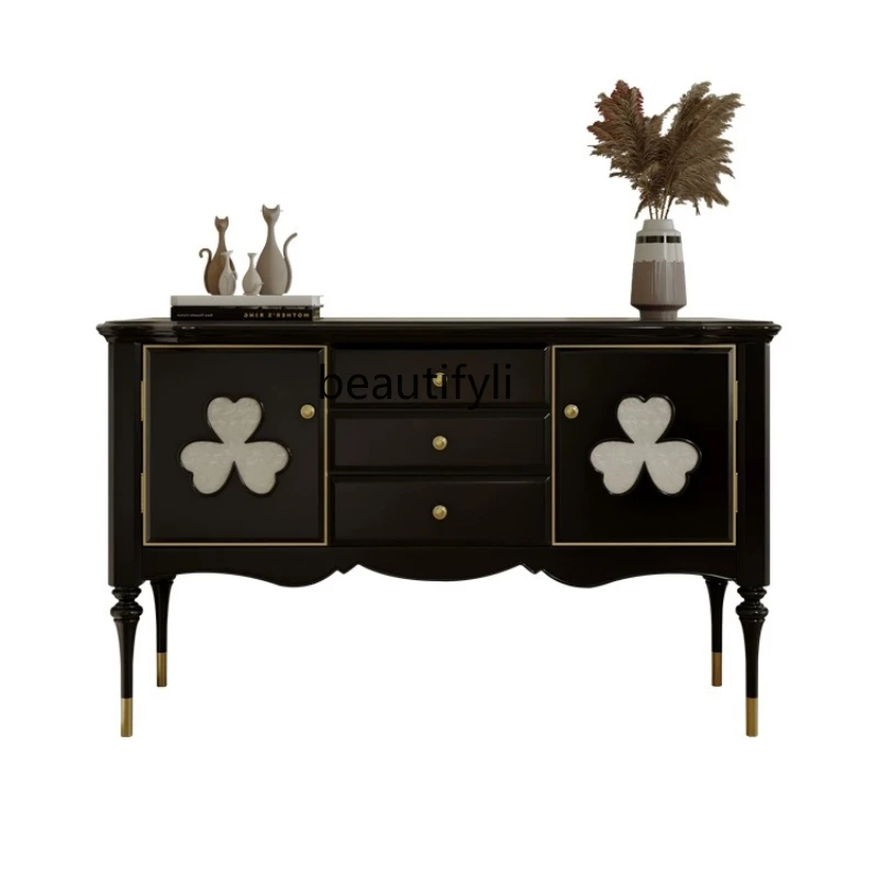 French Modern Cream Fengke Hall Side Cabinet Hallway Entrance Cabinet Side  Bedroom Storage Bed Front Cabinet Black