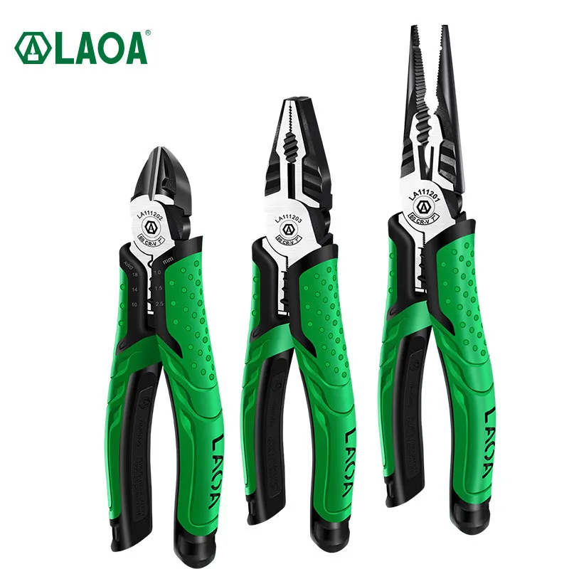 LAOA 7 Inch Pliers Set Wire Cutter Long Nose Pliers Side Cutter Cable Shears Diagonal Pliers Electrician professional Tools