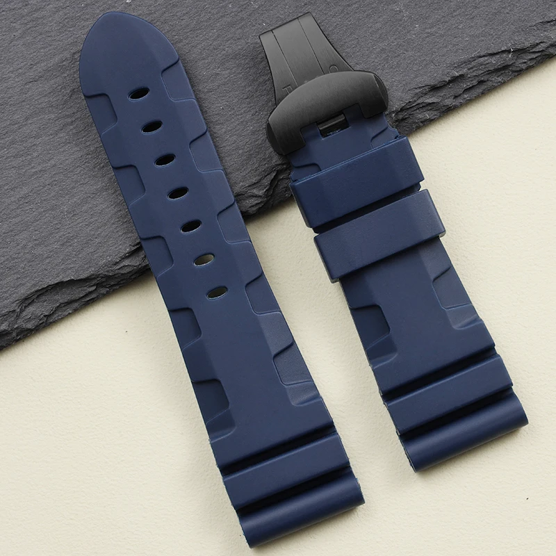 high quality 24 26mm black blue red orange rubber watchband for Panerai silicone waterproof watch strap men women wrist bracelet