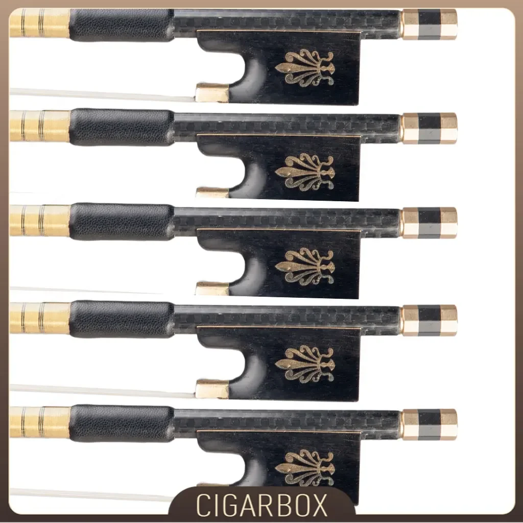 5PCS Carbon Fiber 4/4 Violin Bow Grid   Ebony Frog Sheepskin Grip White Mongolia Horsehair Fast Response