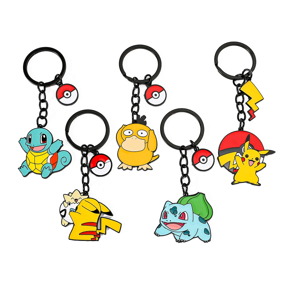 Pokémon Anime Figure Pikachu KeyChain Classic Cute Squirtle Psyduck Keyrings For Friends Pendamt Jewelry Gifts