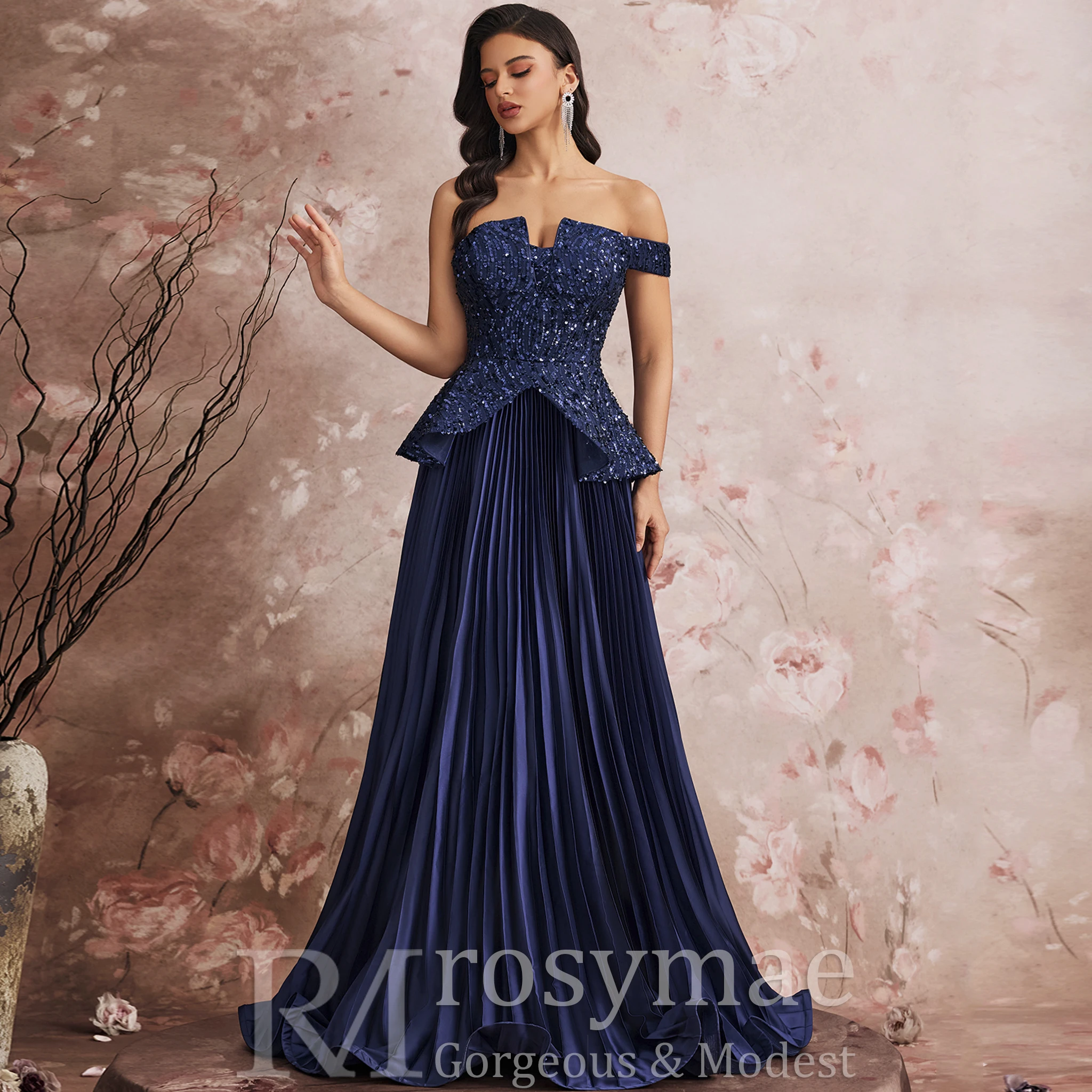 Rosymae vestido de noche de lujo 2026 retales de lentejuelas sin tirantes fuera del hombro vestidos de fiesta para mujer