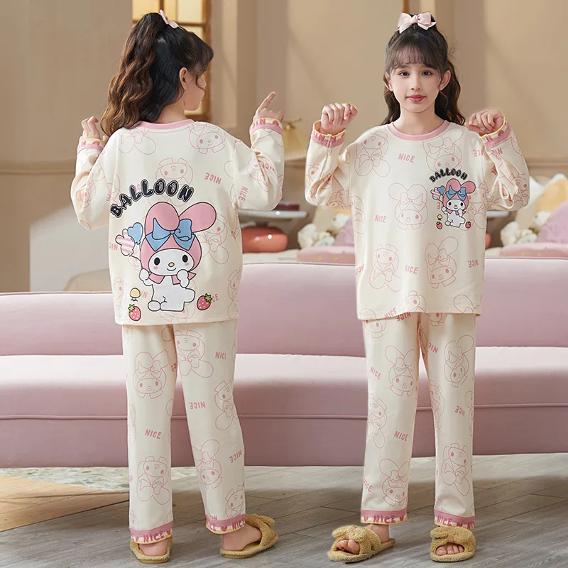 Sanrio Pompompurin Kuromi Girls Pajamas Kawaii Anime My Melody Pochacco Autumn Sweet Cute Cartoon Children Long Sleeve Kid Gift