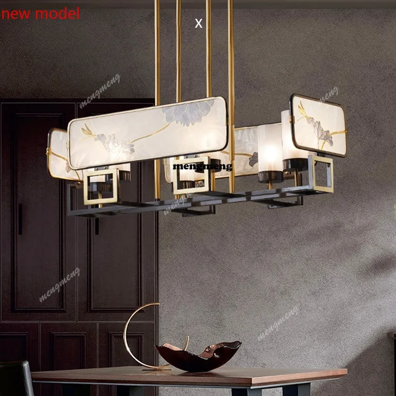

M138New Chinese style enamel color chandelier living room atmosphere rectangular dining room light modern all copper lamps