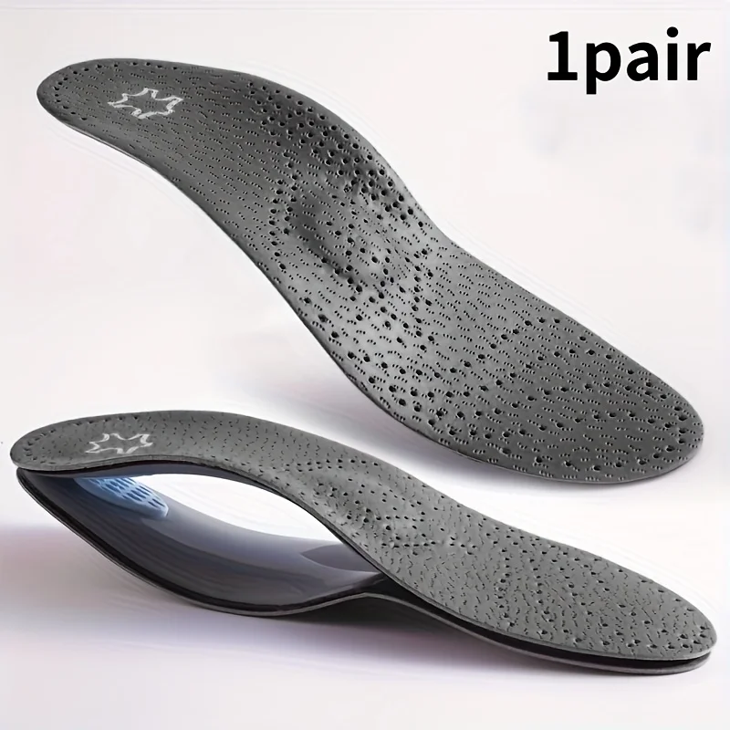 One Pair of High-Quality Faux Leather Shoe Insoles with Arch Support, Thickened Shock Absorption, Breathable and Sweat-Absorben