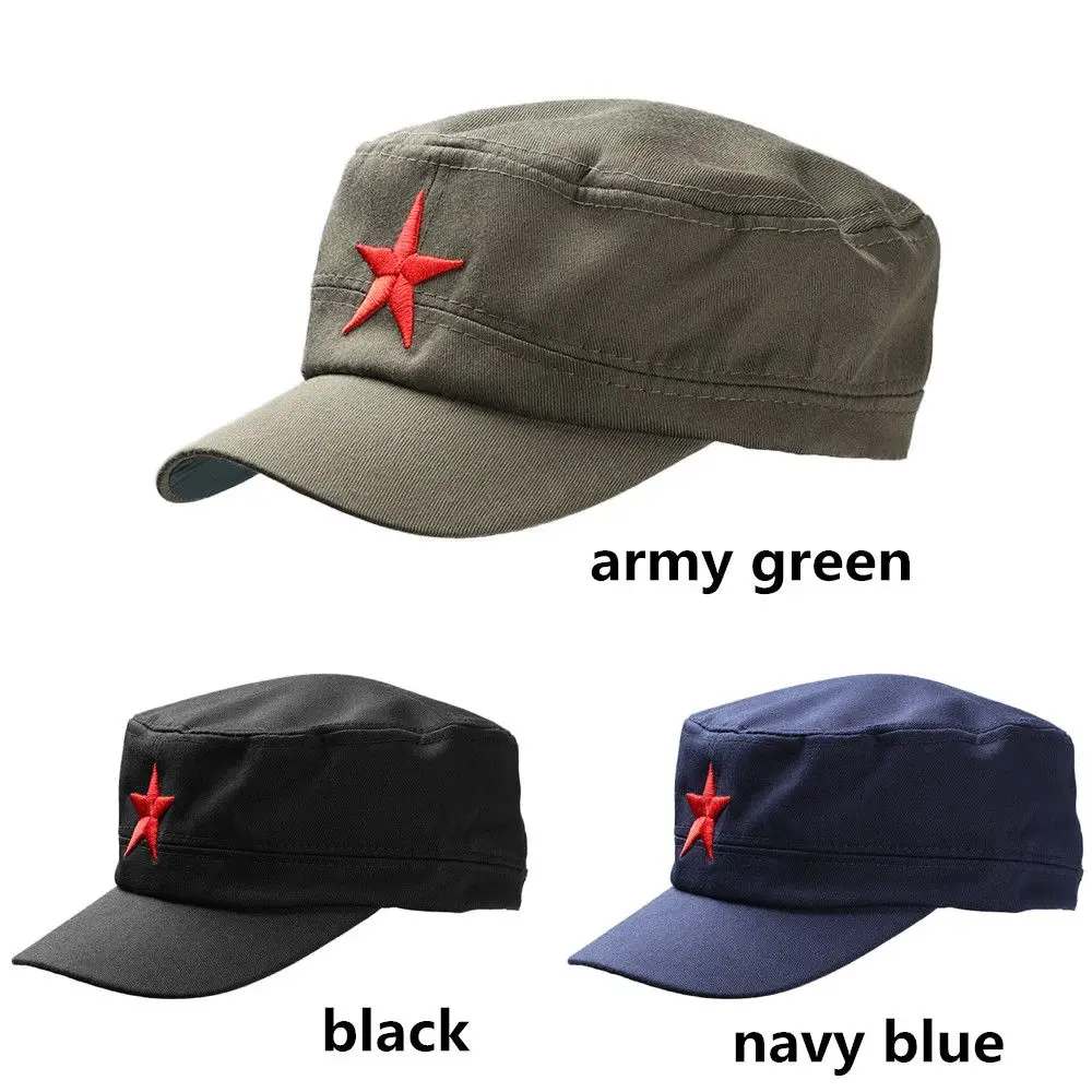 Unisex Adjustable Classic Army Hat Sun Hats Plain Cap Red Star