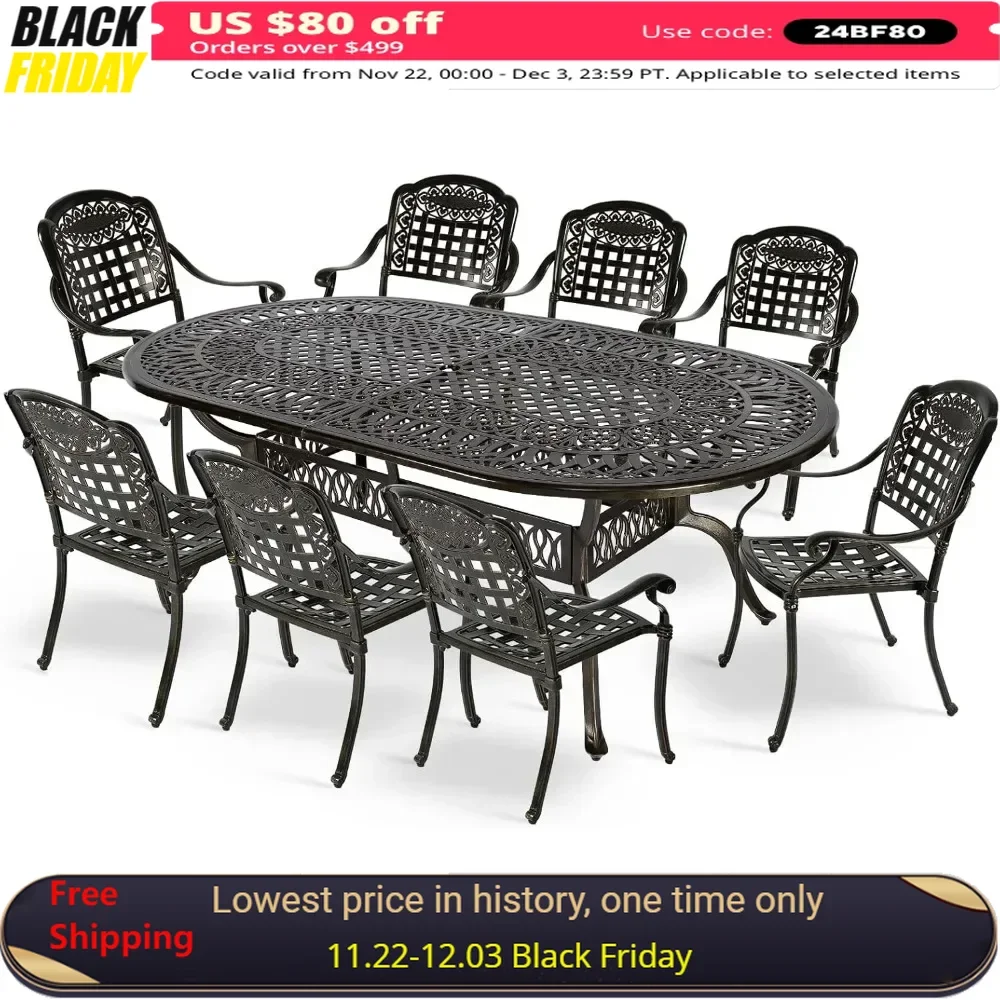 9-Piece Outdoor Furniture Dining Set,with 8 Chairs,1 Oval Table, 2