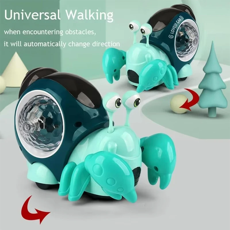 Caranguejo elétrico universal eremita, música colorida e projeção de iluminação, caranguejo de desenho animado, brinquedo de quebra-cabeça infantil sem bateria