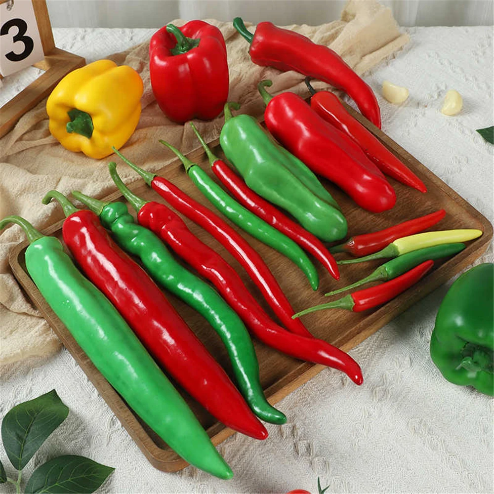 

artificial vegetables fake bell sweet pepper restaurant cabinet Kitchen decor Simulation green red chilli pepper Vegetables