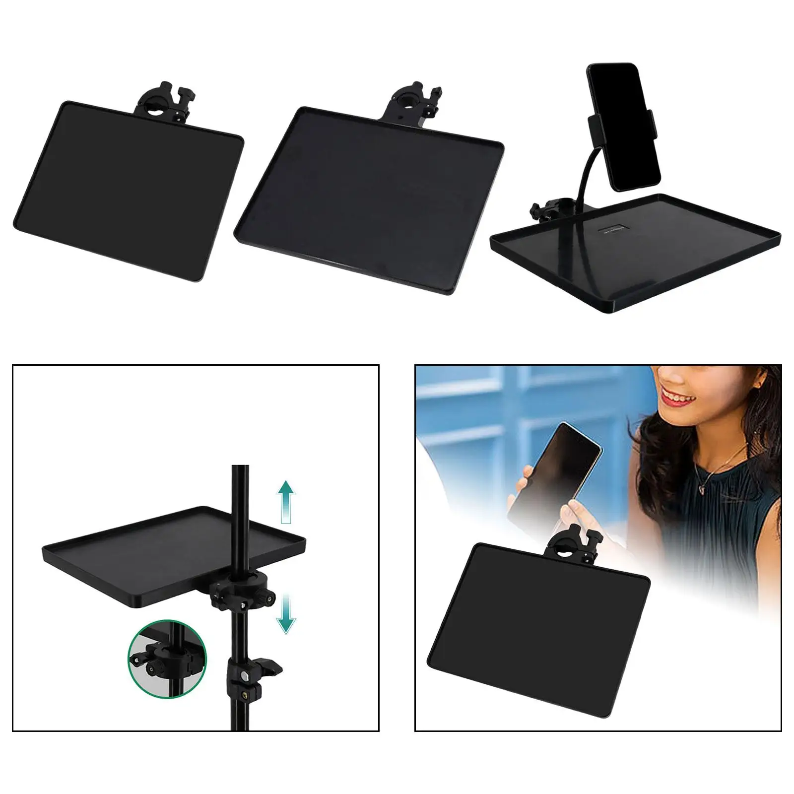 마이크 스탠드 트레이 조정 가능한 액세서리 클램프 랙 거치대 방송 안정적인 선반, 안티 롤링 보호대