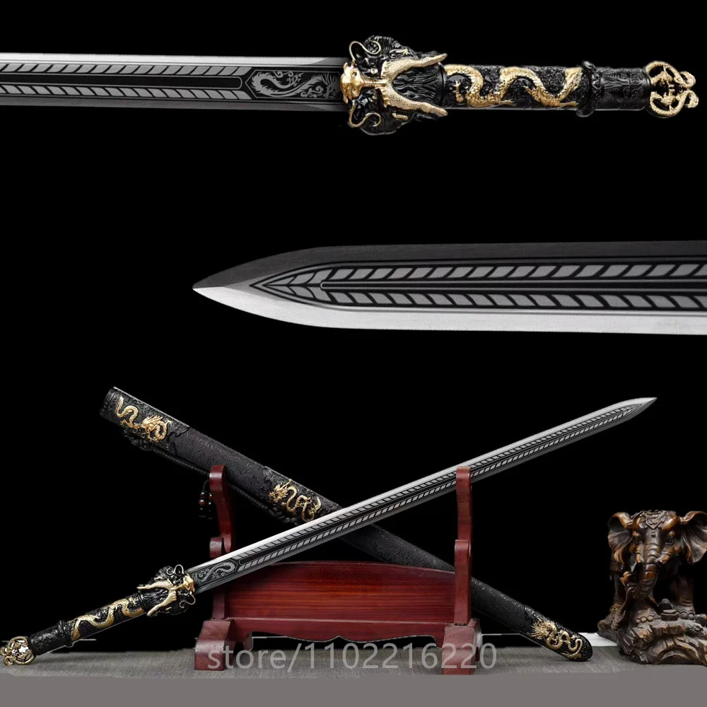 Amazing Battle Ready Sword Forged Handmade High Manganese Steel Blade Martial Art Dragon Sword Full Tang Leather Hardwood Sheath