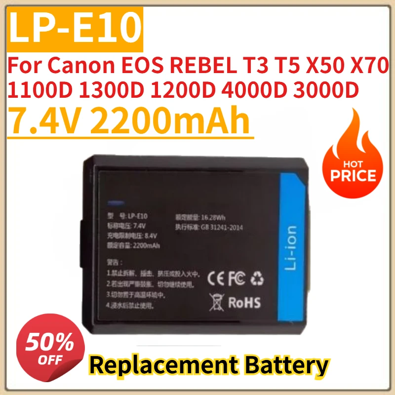 

New LP-E10 Camera battery 7.4V 2200mAh for Canon EOS REBEL T3 T5 X50 X70 1100D 1300D 1200D 4000D 3000D Replacement Battery