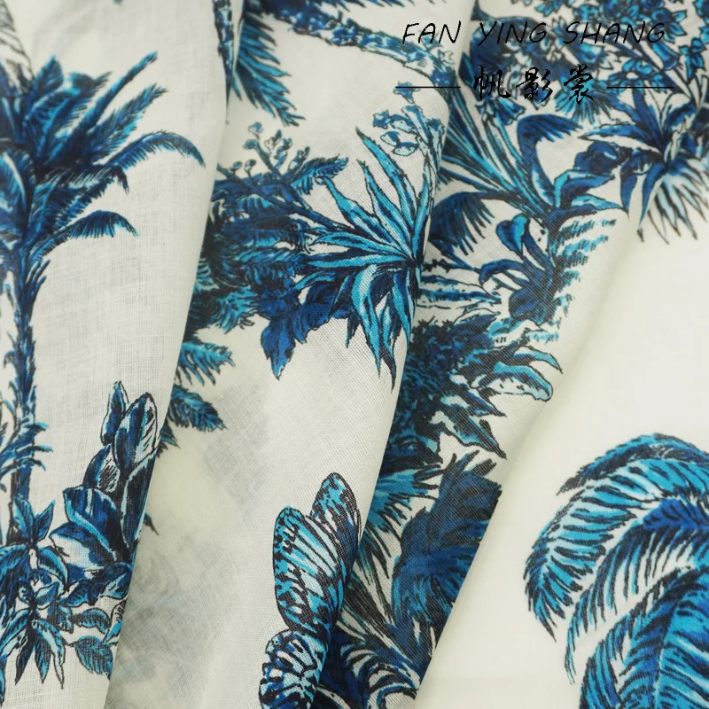 2026 Coconut Trees And Butterflies Digital Muslin Cotton Fabric For Dress Telas Para Costura Tissus Couture ткань Cloth Material view 2