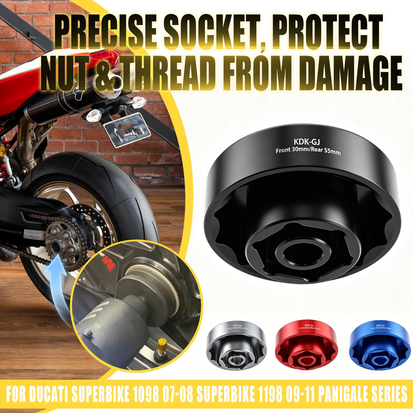 フロント・リアアクスルナットソケットツール-30mm-55mm-ホイール取り外し用-ドゥカティ-スーパーバイク-1098-スーパーバイク1198-パニガーレ-マルチストラーダ-1200用