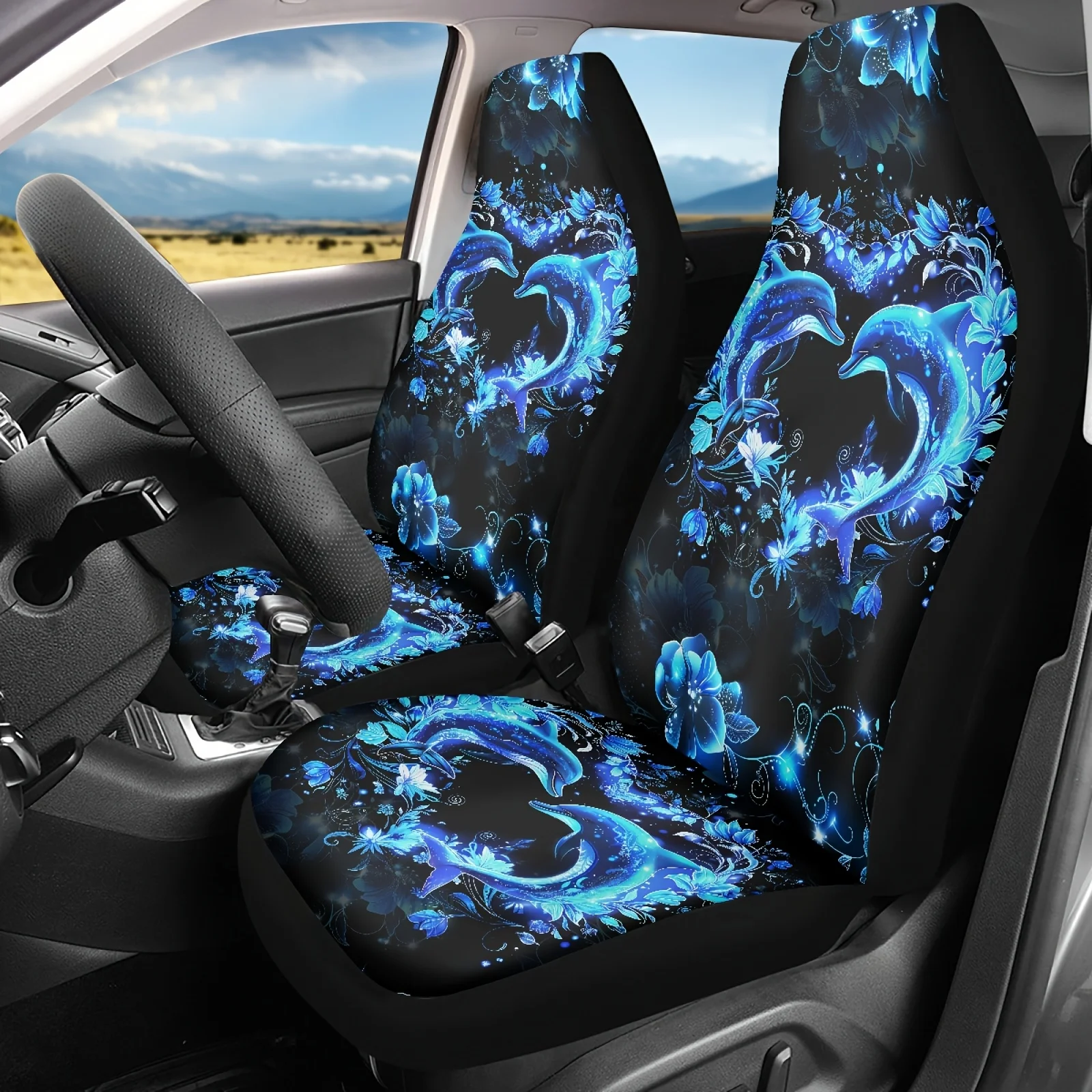 

Floral Heart Shape And Lovely Dolphins Car Seat Covers For Front Seat Protector Soft Flexible Seat Cushion Cover 2pcs Set