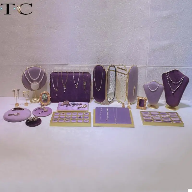 Fashion Purple Series Jewelry Necklace Earring Display Stand Direct Broadcast Physical Store Jewelry Ring Bracelet Display Stand