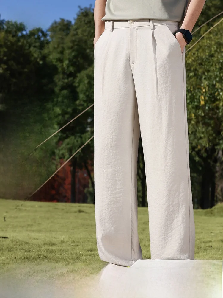 

Comfortable Fashionable Men's Linen Blend Casual Straight Leg Pants Spring 2026 New Style SNOW FLYING Stylish Business Casual
