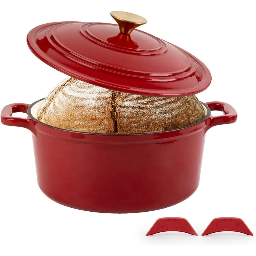 

Enamel Cast Iron Dutch Oven with Lid Round Casserole Pot for Bread Baking Braising Roasting and Stews HeavyDuty Oven Safe Induc