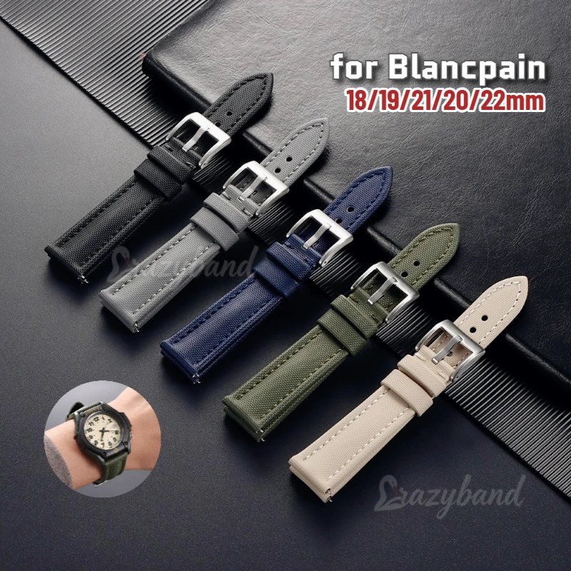 18/19/20/21/22mm Nylon-Canvas-Uhrenarmband für Omega für Blancpain Segeltuch-Lederband Schnellverschluss Universal-Armband