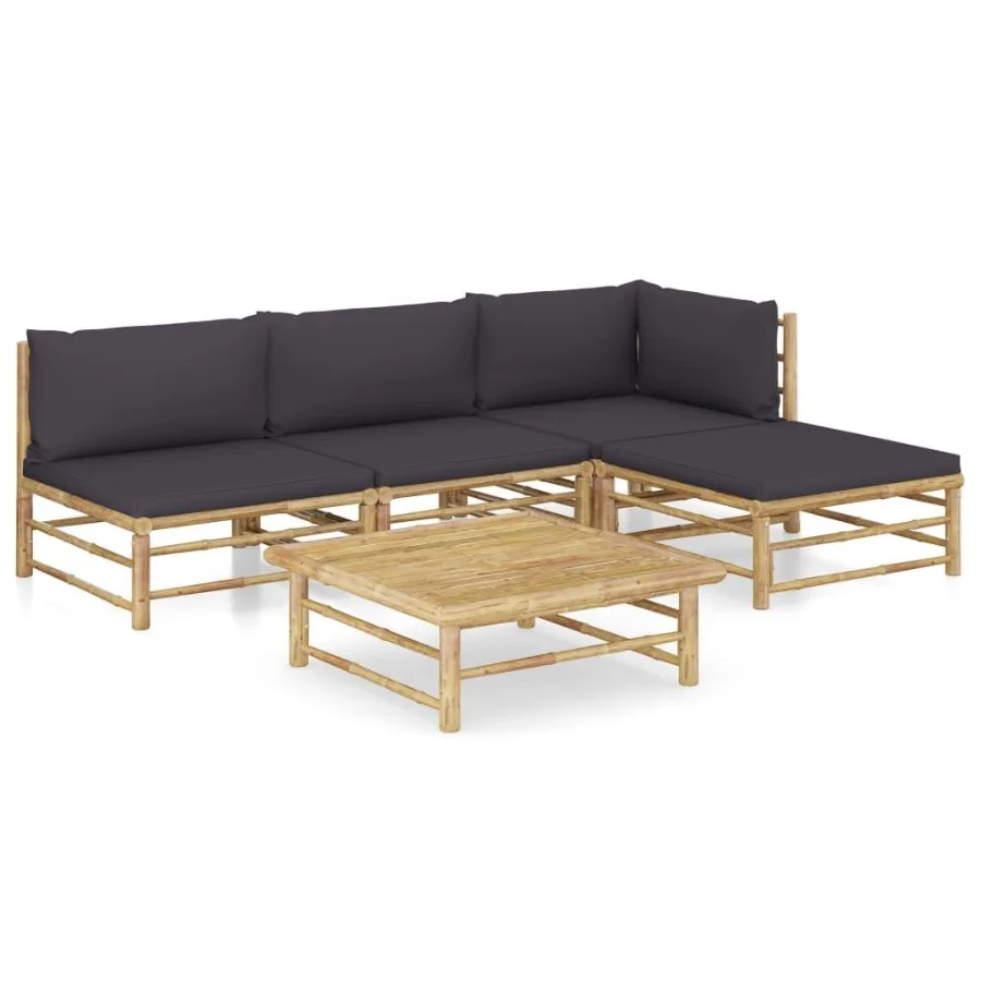 

5 Piece Patio Lounge Set with Dark Gray Cushions Bamboo