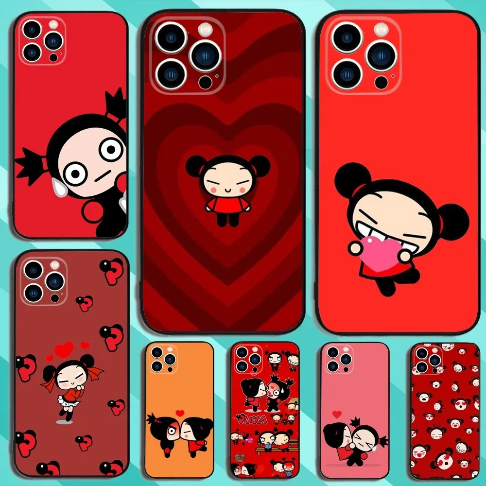 Cartoon P-Pucca-Garu Phone Case For iPhone 16,15,14,13,12,11,Plus,Pro Max,XS,X,XR,SE,Mini,8,7 Soft Silicone Black Cover