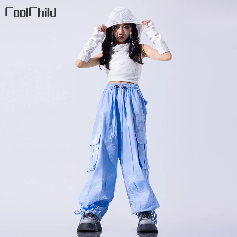 Girls Hip Hop Gradient Butterfly Crop Top Hoodies Cargo Pants Kids Street Dance Clothes Sets Children Streetwear Teenage Outfits