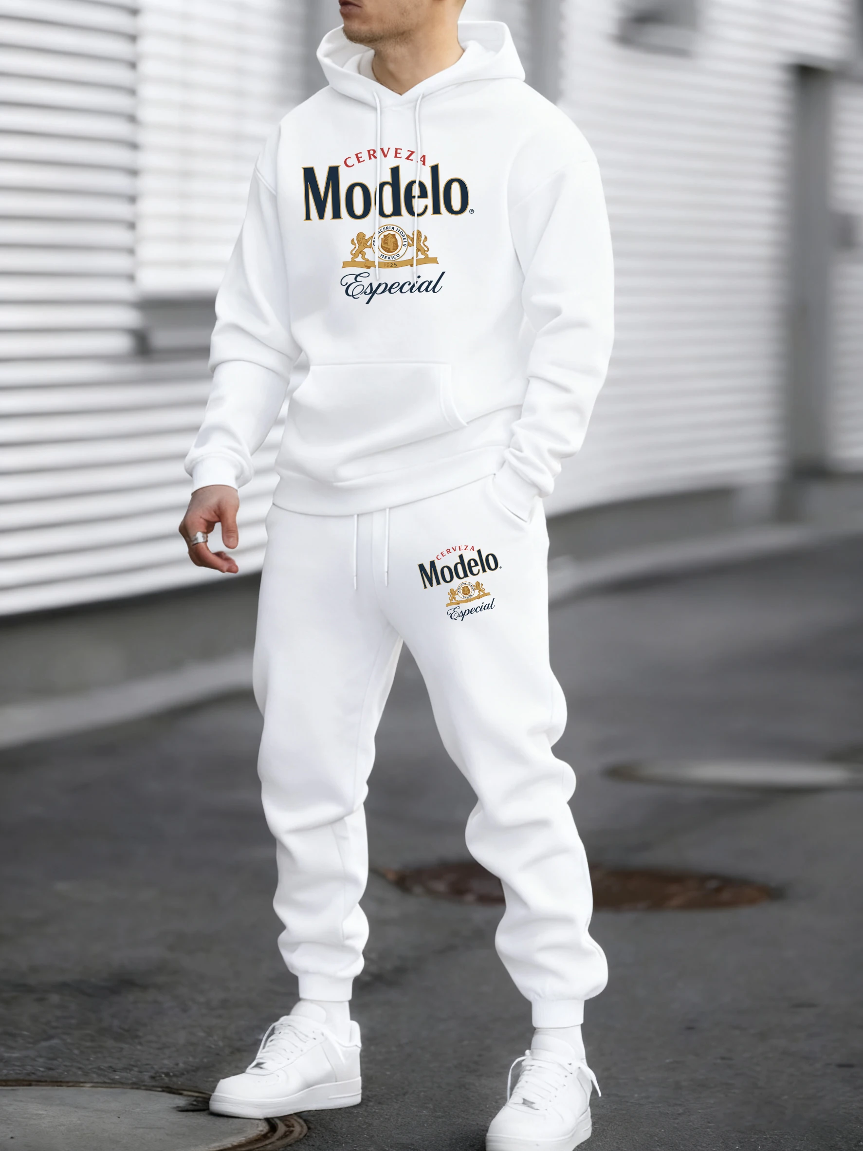 

Cerveza Modelo 1995 Pattern Men Fashionsuit Fleece Simple Basics Pants Colour Loose Clothing Male Autumn Warm Hip Hop Hoodie