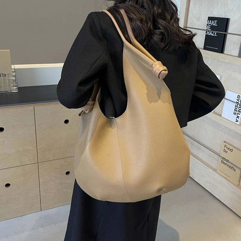 LEFTSIDE 2 Pcs/set Big Underarm Bags for Women 2024 Y2K Korean Fashion Simple Handbags and Purses Pu Leather Shoulder Bag