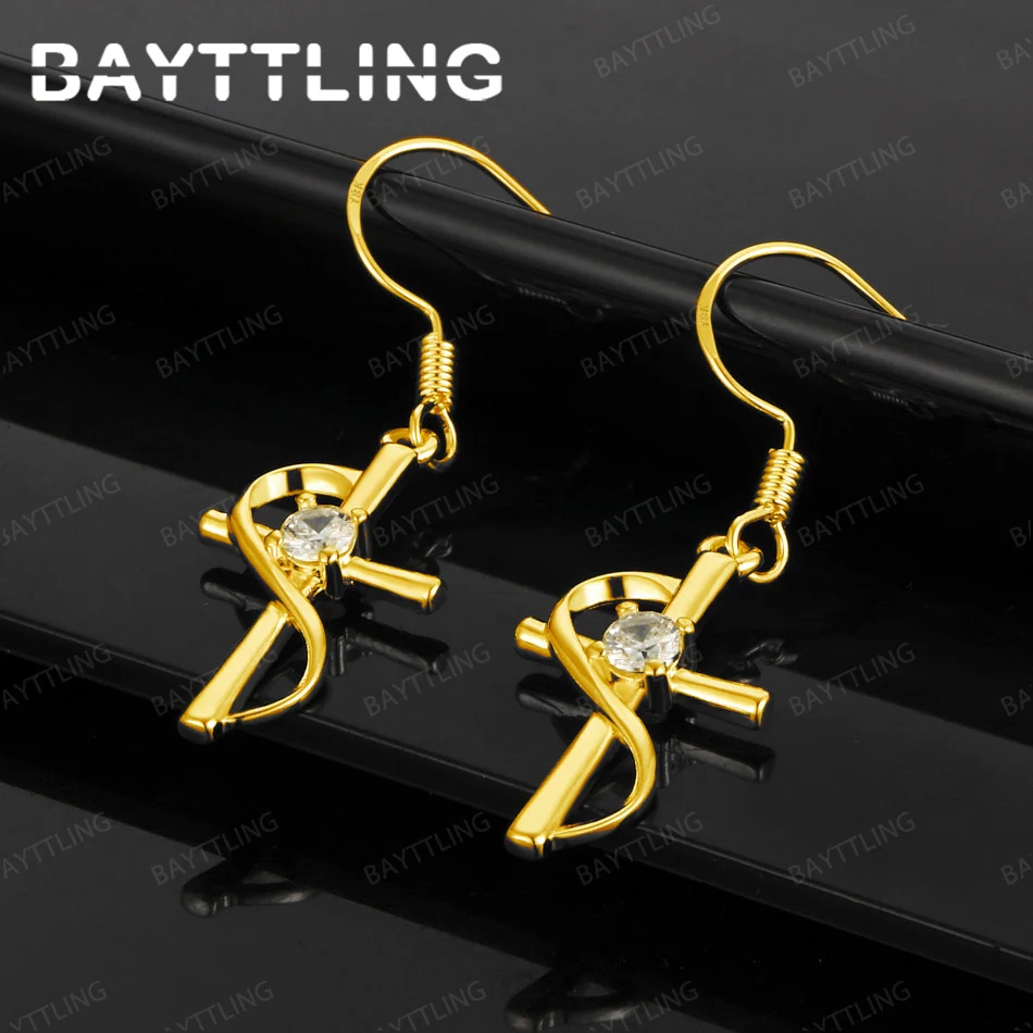 

Luxury 925 sterling silver 18k gold exquisite cross zircon earrings women's gift fashion wedding accessories jewelry party
