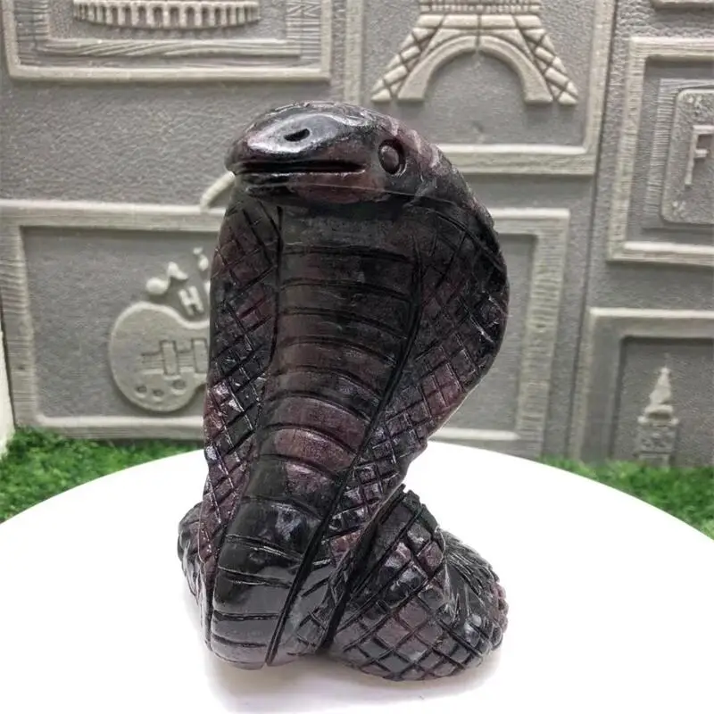 

Natural Garnet Snake Carving Animal Crafts Healing Crystal Stone Feng Shui Home Decoration Gift 15x10CM