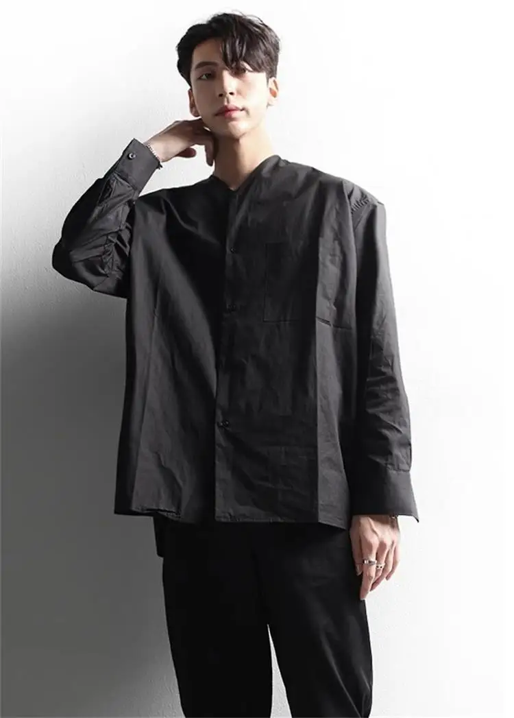 Plus Size Korean Fashion Solid Color Shirts For Men's Spring Long Sleeve Loose Coat Simple Casual Comfortable New Male Shirt Top