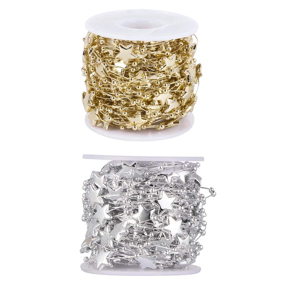 

2 Rolls Five- Beads Chain Exquisite Workmanship DIY Beads String for Home Wall Xmas Tree Hanging Decoration