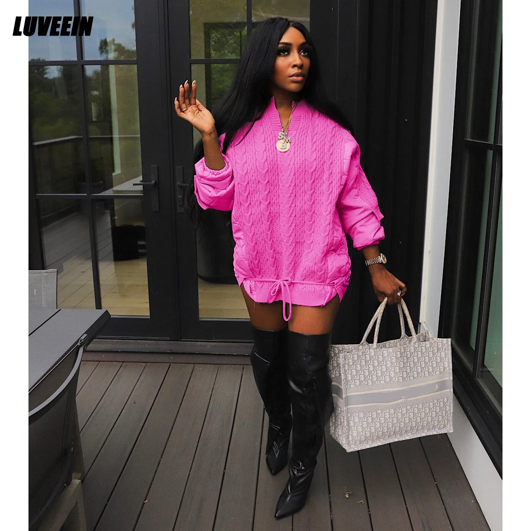 Knitted Sweater Long Jacket Thick Warm Coat Y2K Streetwear Winter Clothes Women 2023 Crochet Sexy Long Puffer Bubble Coats