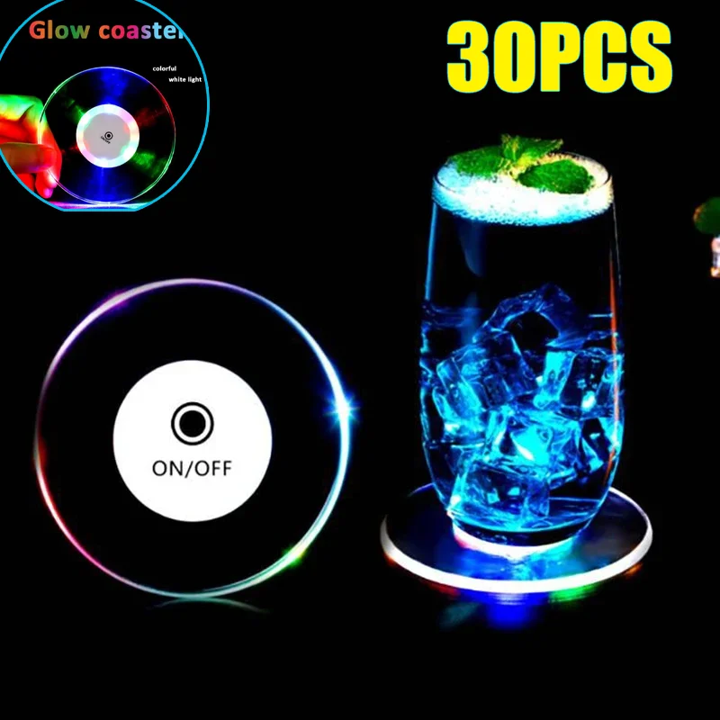 

1/10/20/30PCS LED Coaster Light Up Coasters Stickers Liquor Bottle Drink Luminous Cup Mat Club Bar Party Car Wedding Vase Decor