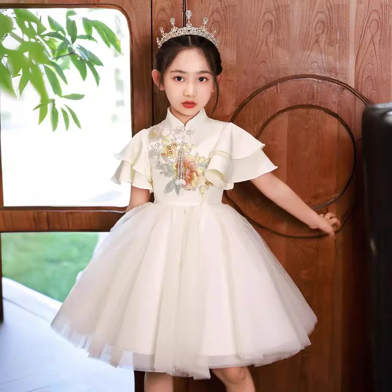 Girls' Chinese Style Dress High-end Princess Dress Spring Children's Chinese Style Flower Girl Host Piano Performance Dress
