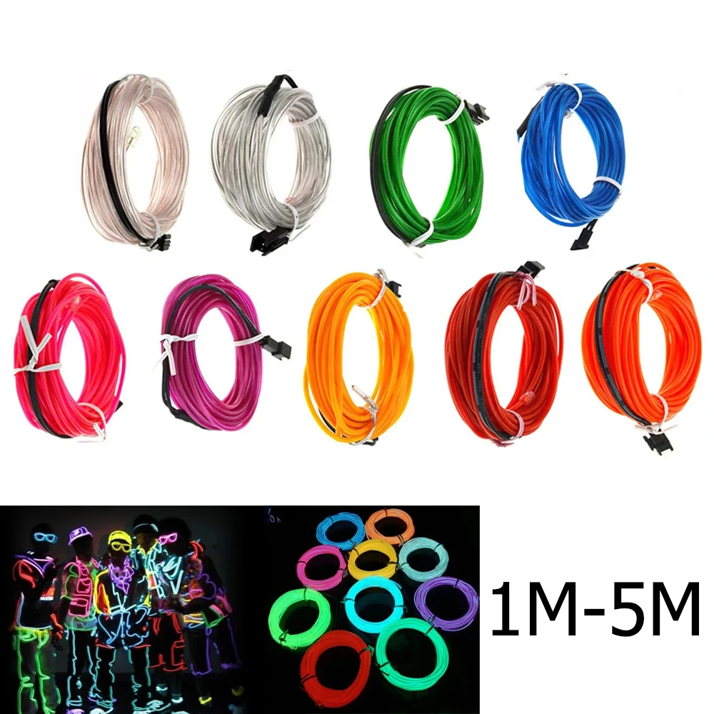 

1m-5m El Wire String Light Flexible Led Outdoor Waterproof Mini Neon Glowing Luminous Strip Diy Decorative Cutable Wedding Party