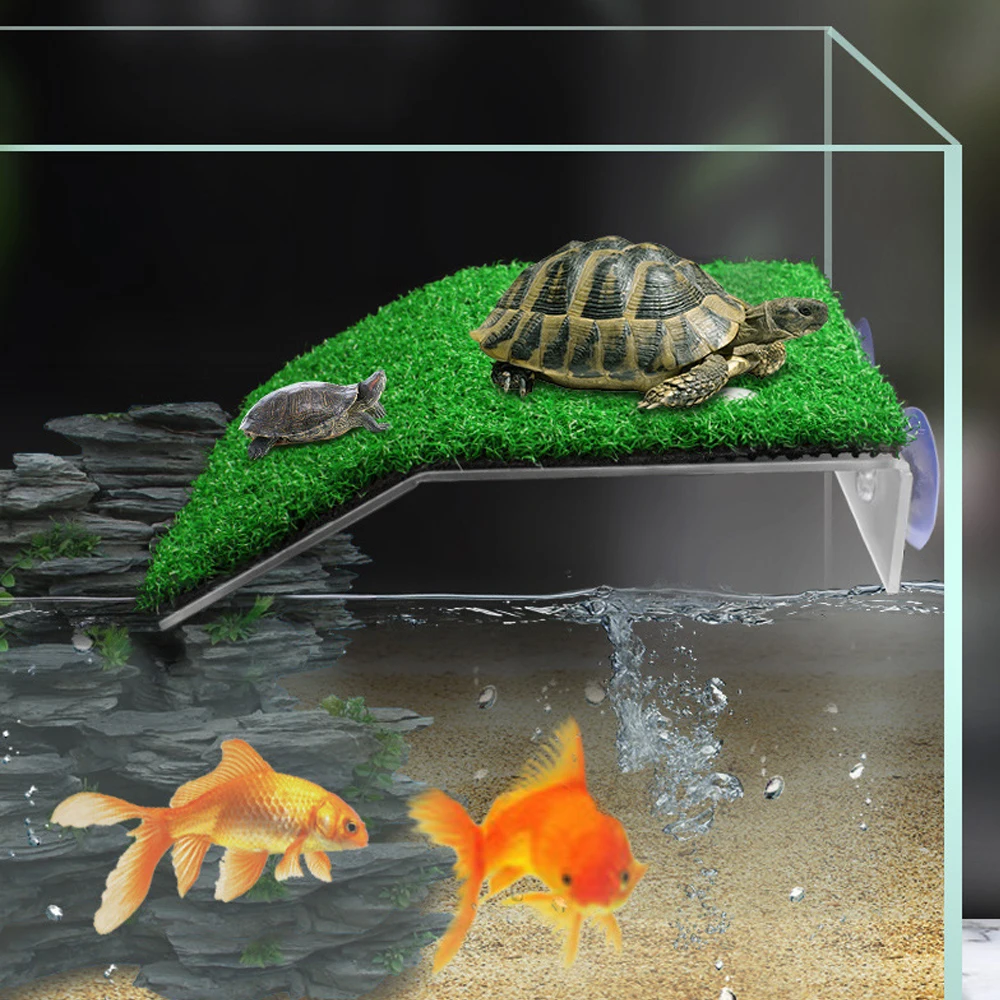 Turtle Basking Platform Drying Floating Fish Tank Decoration Suction Cup Tortoise Climbing Ladder Simulated Lawn Landscaping