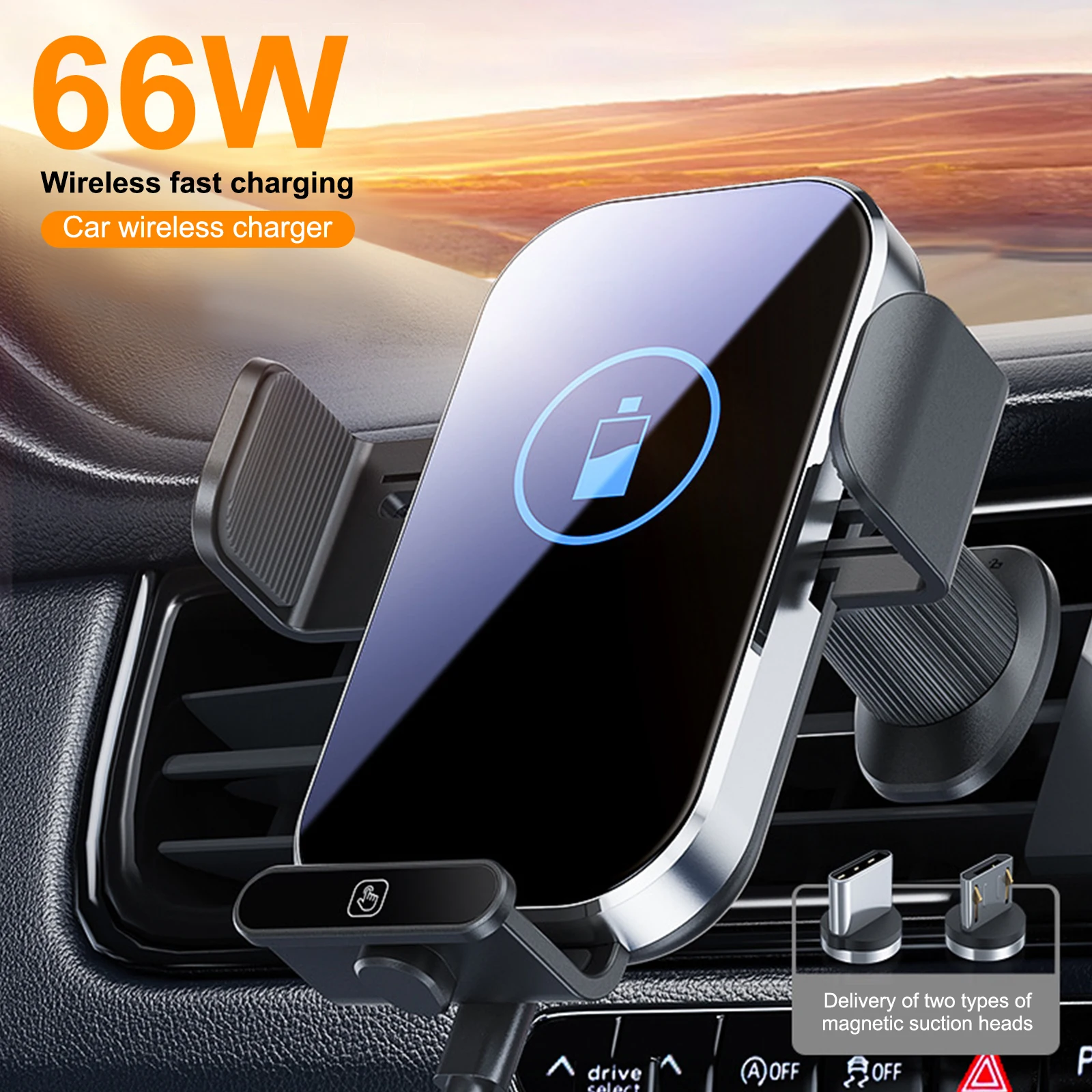 Car Mount Phone Holder Wireless Charger Fast Charging Air Vent Car Charging Holder One-touch Clamping Charger Mount