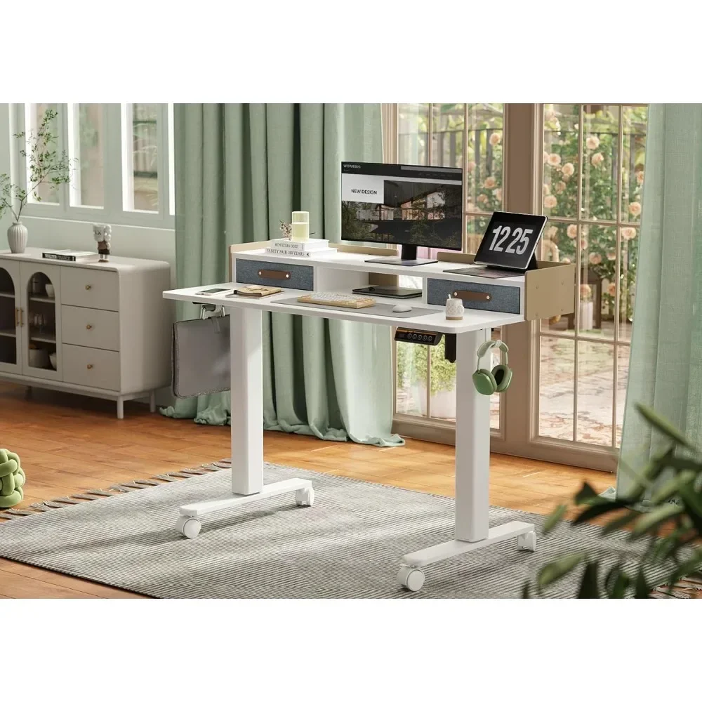 Standing Desk with Drawers,48Inch Standing Desk Adjustable Height,Adjustable Electric Stand Up Sit Stand Small Desk with Storage