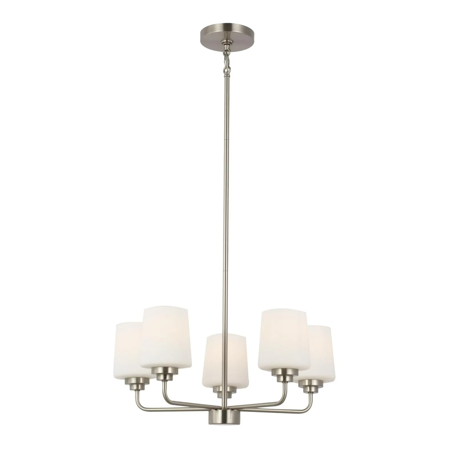 Lighting five light chandelier, Brushed nickel finish, Chandelier features cased opal etched glass shades and adds a touch ﻿