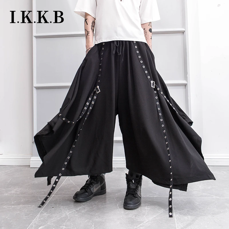 

Yamamoto Men's And Women's Culottes Rivet Ribbon Decoration Loose Wide-leg Pants Hairdresser Spring And Summer Male Skirt Pants